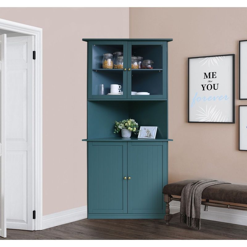 VEIKOUS 71'' Tall Corner Cabinet Storage with Doors and Shelves - Painted - Blue