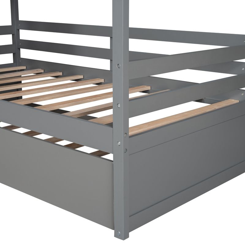 Nestfair Twin Size House Style Wood Bed with Trundle - White