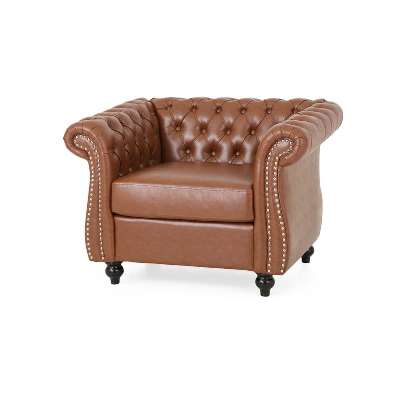Silverdale Traditional Chesterfield Loveseat and Club Chair Set by Christopher Knight Home - Cognac Brown + Dark Brown