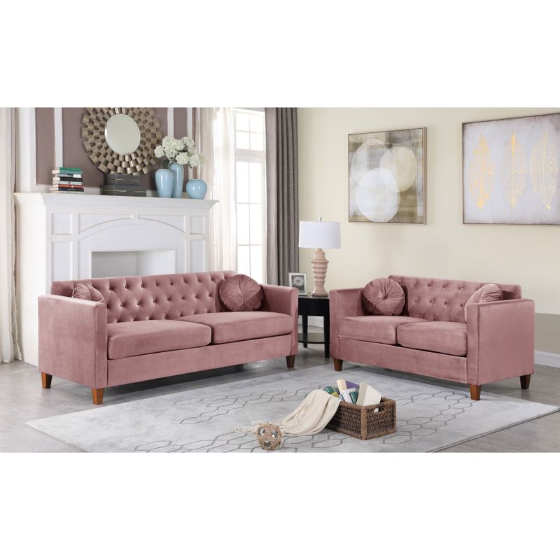 Lory velvet Kitts Classic Chesterfield Living room seat-Loveseat and Sofa - Beige