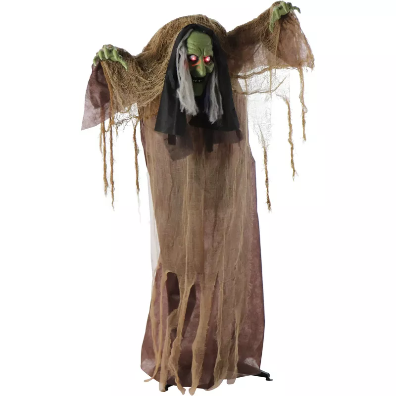 Animatronic Talking Hunchback Witch with Movement and Lights for Scary Halloween Decoration