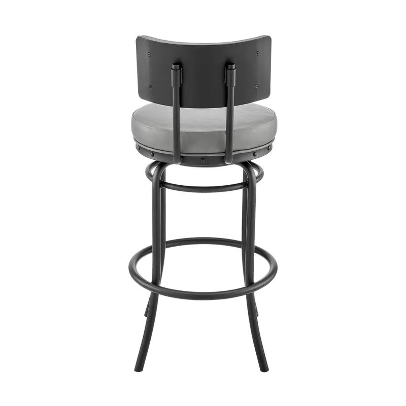 Rees 26" Swivel Counter Stool in Black Finish with Grey Faux Leather