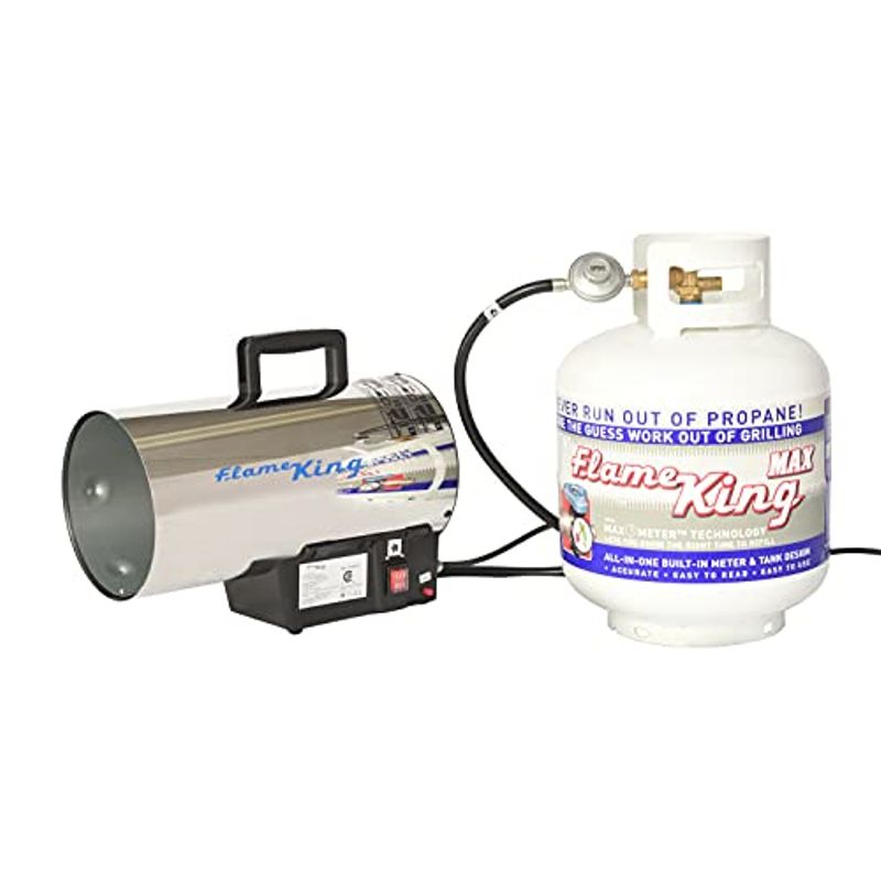 Flame King YSN-AD018 60,000 BTU Portable Propane Gas Tank Forced Air Heater Outdoor for Jobsite, Construction, Garage, Patio, Stainless...