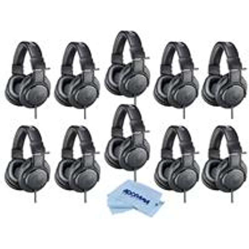 Audio-Technica 10 Pack ATH-M20x Professional Monitor Headphones, 96dB, 15-20kHz, Black - With Microfiber Cloth