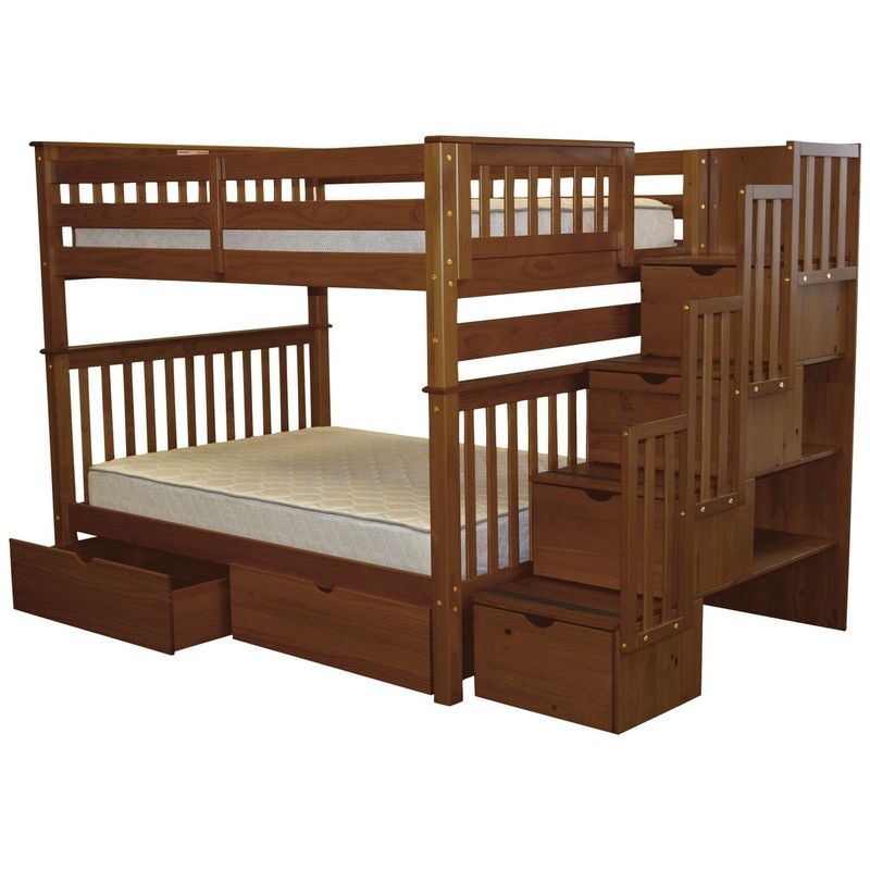 Taylor & Olive Trillium Full over Full Stairway Bunk Bed & 2 Drawers - Dark Cherry