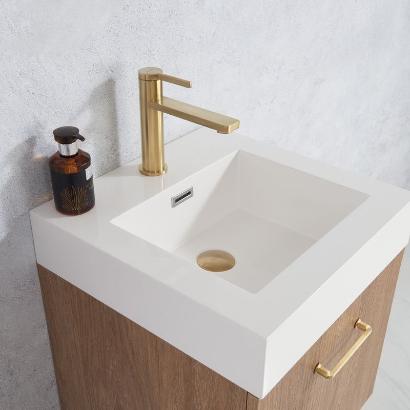 Alistair 18" Single Vanity with Whole Artificial Stone Basin Top - 17.7" x 17.7" - Wood Finish - Oak
