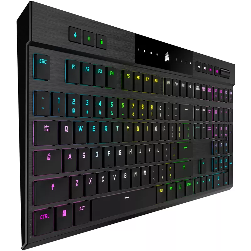 Corsair K100 AIR Wireless RGB Mechanical Gaming Keyboard - Ultra-Thin, Sub-1ms Slipstream Wireless, Low-Latency Bluetooth, Cherry MX Ultra Low Profile Keyswitches - NA Layout, QWERTY - Black