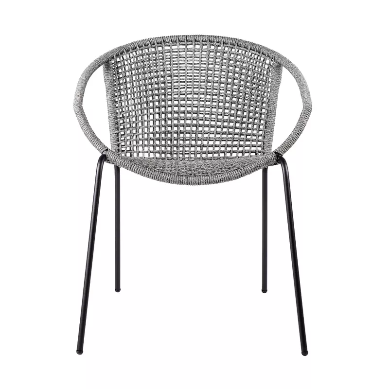 Snack Indoor Outdoor Stackable Steel Dining Chair with Grey Rope - Set of 2