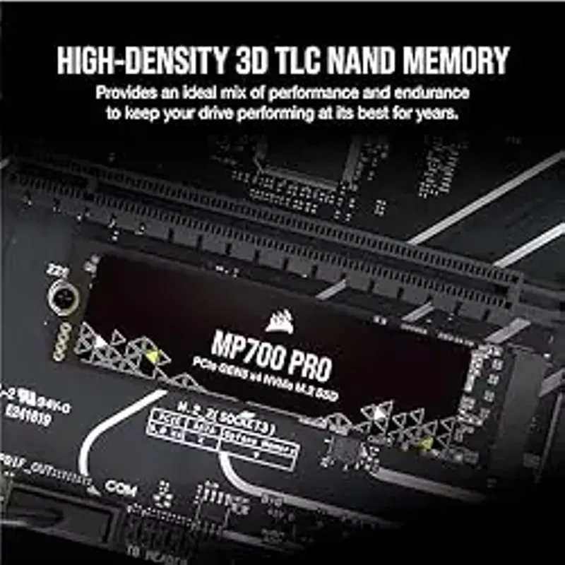 Corsair MP700 PRO 4TB M.2 PCIe Gen5 x4 NVMe 2.0 SSD - M.2 2280 - Up to 12,400MB/sec Sequential Read - High-Density TLC NAND - Black