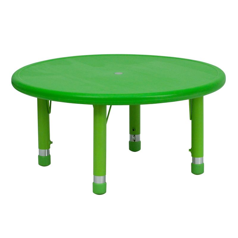 33" Round Plastic Height Adjustable Activity Table - School Table for 4 - Blue