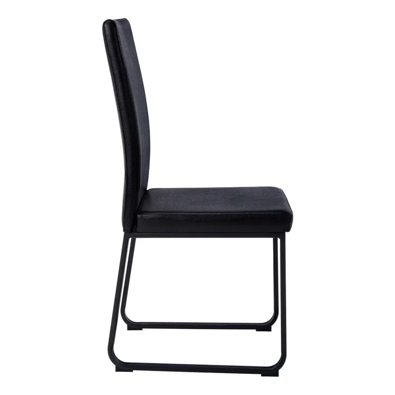 Dining Chair/ Set Of 2/ Side/ Upholstered/ Kitchen/ Dining Room/ Pu Leather Look/ Metal/ Black/ Contemporary/ Modern