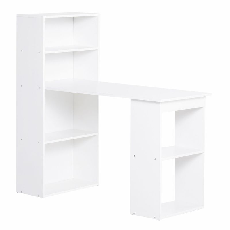 HOMCOM Modern Compact Computer Desk with 6-Tier Storage Shelves Combo, Writing Table Workstation with Bookshelf for Home Office - White...