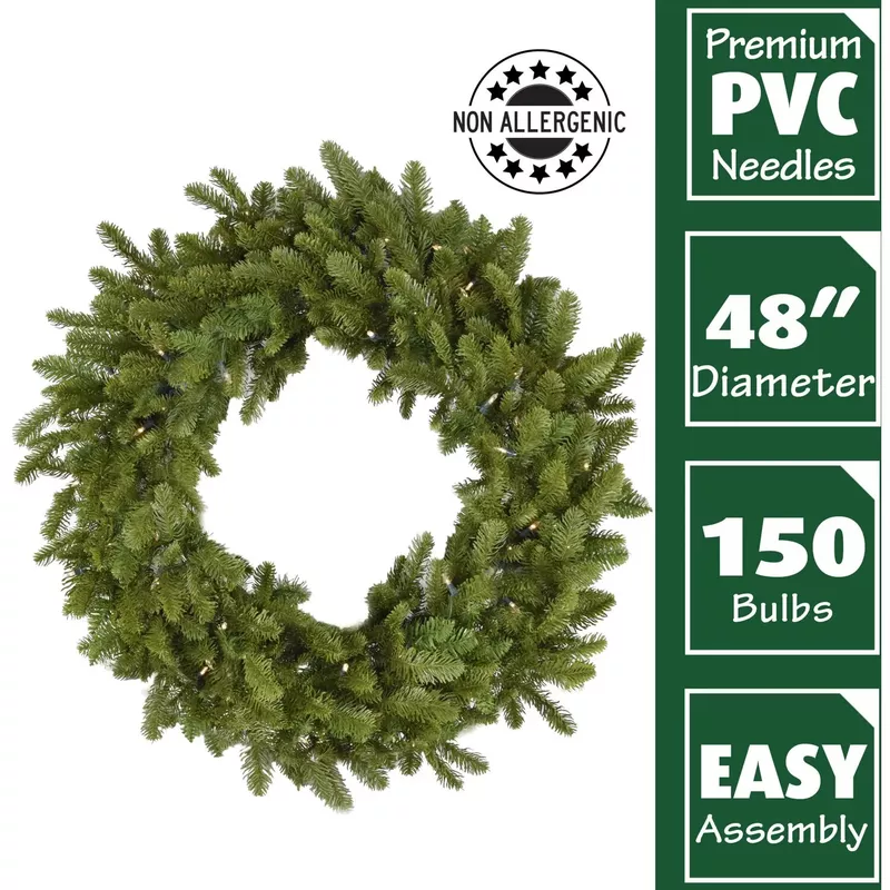 Fraser Hill Farm 48" Grandland Wreath - Clear LED Lights, Battery Box