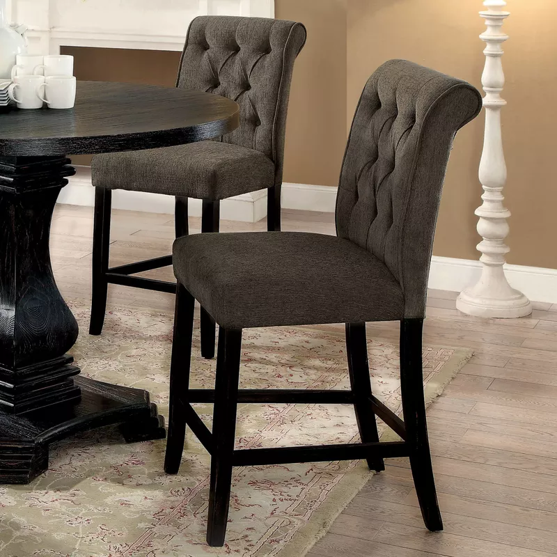 Rustic Fabric Tufted Counter Height Chairs in Gray/Antique Black (Set of 2)