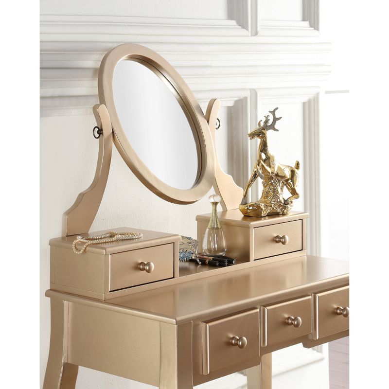 Maison Rouge Alice Wood Makeup Vanity Table and Stool Set - Gold - Goldtone Finish