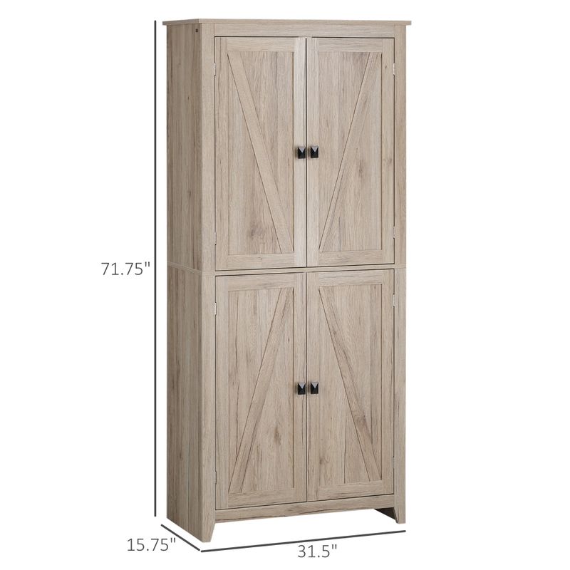 HOMCOM 72" Freestanding 4-Door Kitchen Pantry, Storage Cabinet Organizer with 4-Tiers, and Adjustable Shelves, White - Black