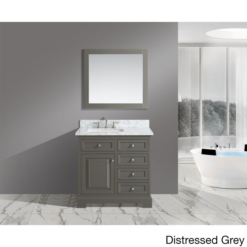 Rochelle White Italian Carrara Marble and Grey Wood 36-inch Bathroom Sink Vanity Set - White