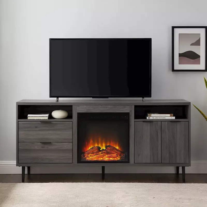 Walker Edison - Modern Two Drawer Fireplace TV Stand for Most TVs up to 65” - Slate Grey