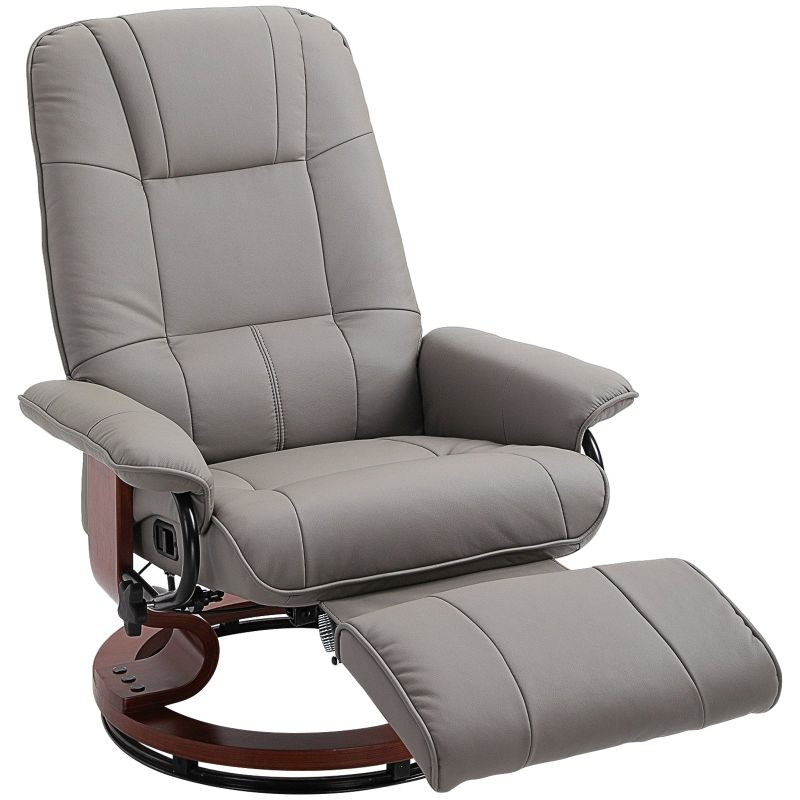 HomCom Faux Leather Adjustable Manual Swivel Base Recliner Chair with Comfortable and Relaxing Footrest - Brown