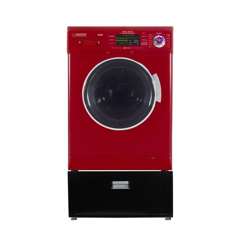 Equator Compact 13 lbs Combination Washer DryerVented/Ventless Dry + Laundry Pedestal with Drawer - Black