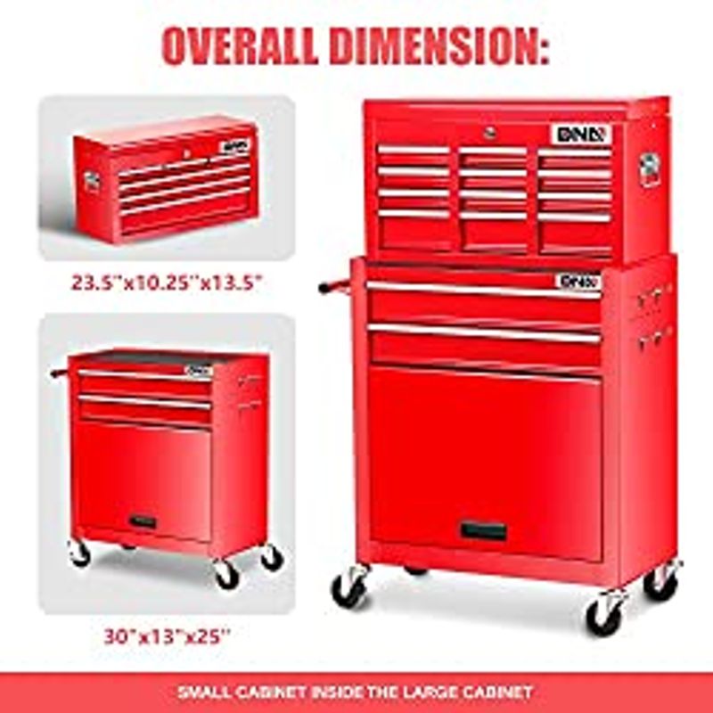 DNA MOTORING TOOLS-00265 2 Pcs Combination Tool Rolling Cabinet 2-in-1 Detachable Toolbox Organizer Chest High Capacity Storage with...