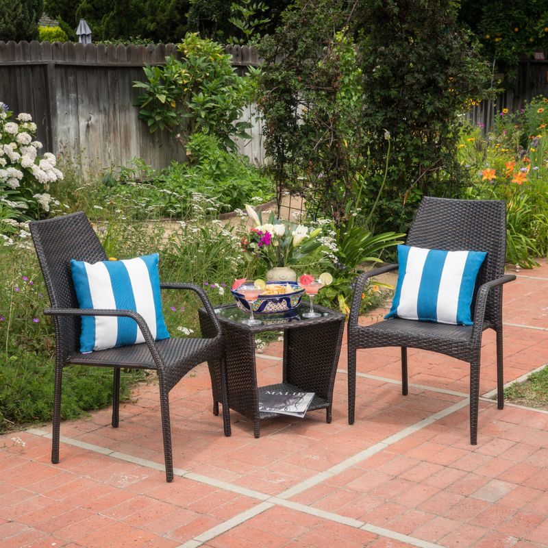 Cookton Outdoor 3-piece Square Wicker Bistro Chat Set by Christopher Knight Home - Multi-Brown
