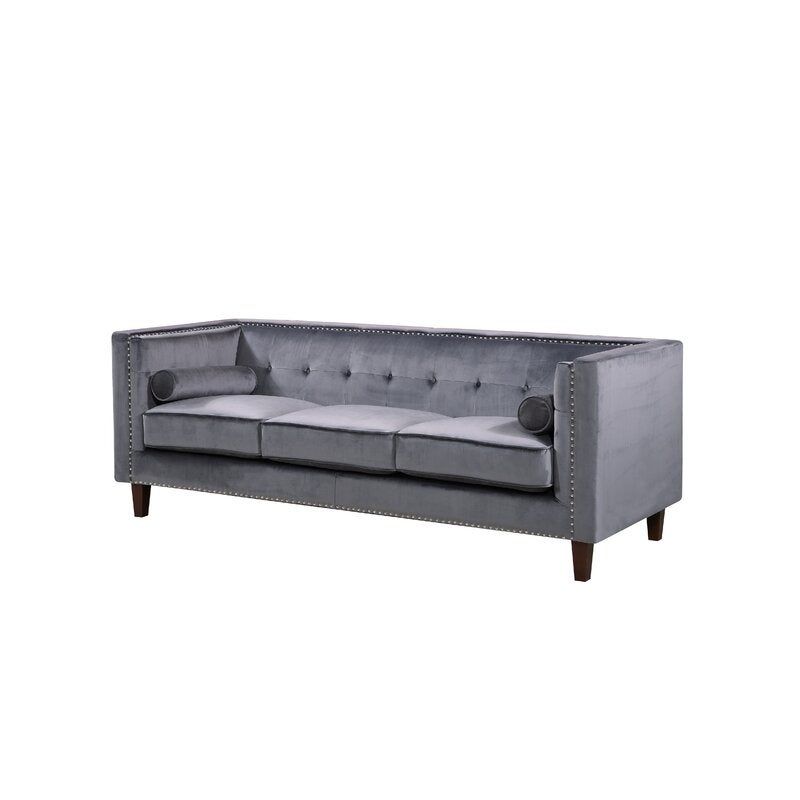 Kittleson 83'' Velvet Square Arm Sofa - Grey