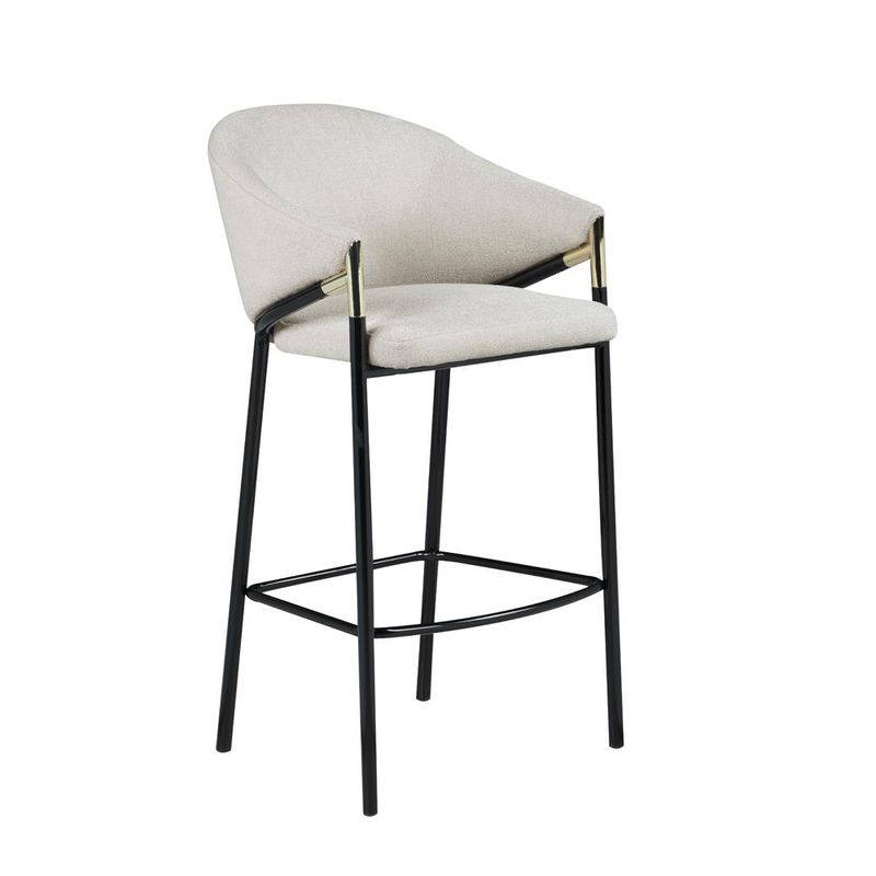 Sloped Arm Bar Stools Beige and Glossy Black (Set of 2)