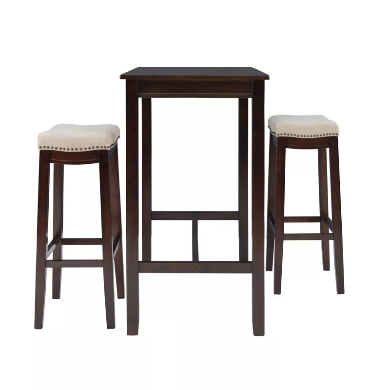 Ansley 3Pc Bar Set Walnut Linen