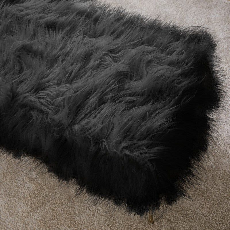Silver Orchid Nilsson Contemporary Modern Faux Fur Long Bench Ottoman - Black