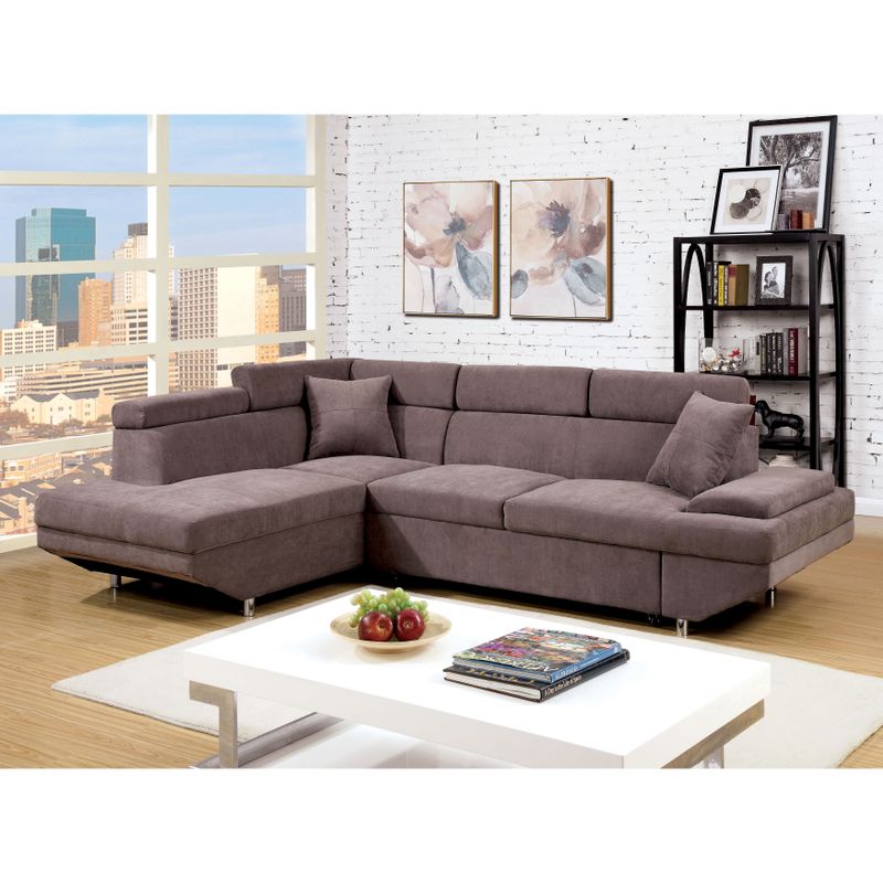 Furniture of America Laurel Contemporary Brown Flannelette Sleeper Sectional - Brown