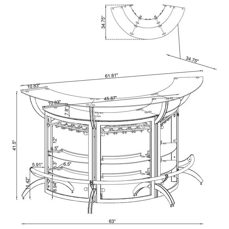 Dallas 2-shelf Curved Home Bar Silver and Frosted Glass (Set of 3)