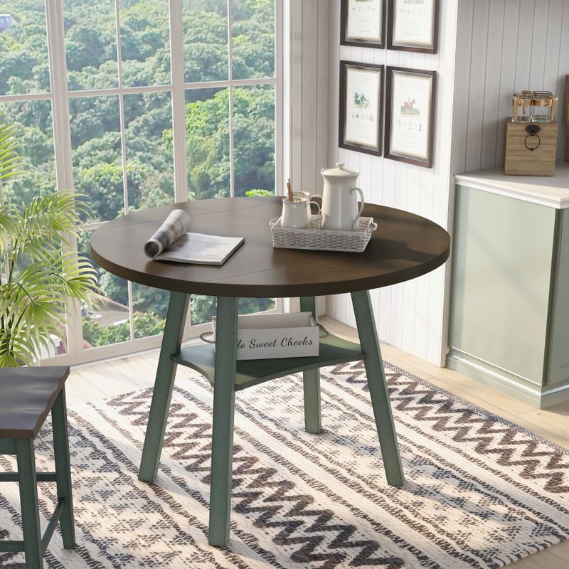 Furniture of America Winnie Oak 47-inch Round Pub Table with Drop Leaf - Antique Grey & Oak