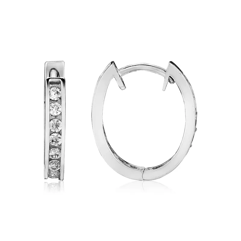 Sterling Silver Oval Hoop Earrings with Cubic Zirconias