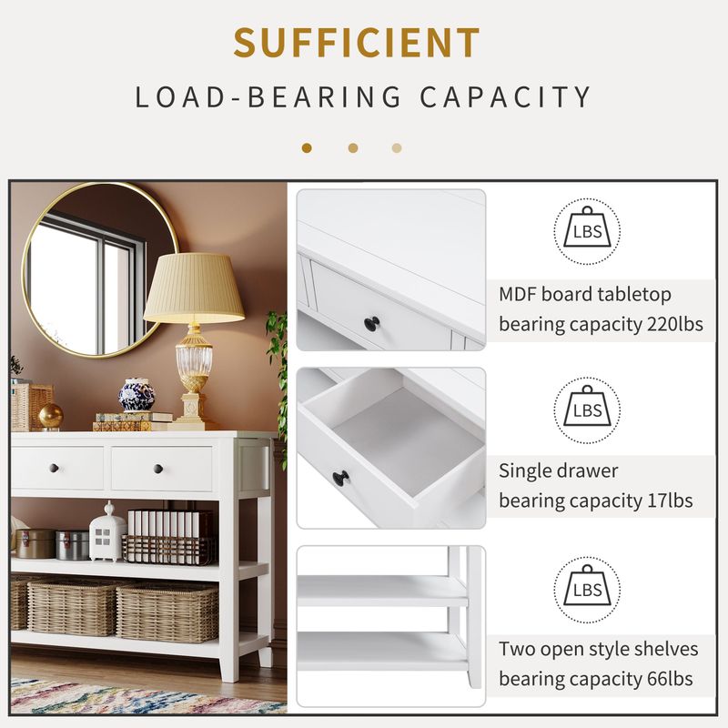 Nestfair Solid Wood Console Table with Three Top Drawers and Two Open Shelves - Beige