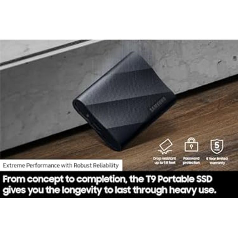 SAMSUNG T9 Portable SSD 4TB, USB 3.2 Gen 2x2 External Solid State Drive, Seq. Read Speeds Up to 2,000MB/s for Gaming, Students and...