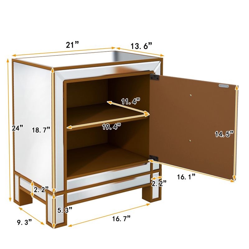 Mirrored Nightstand with 2 Storage Drawers - Silver