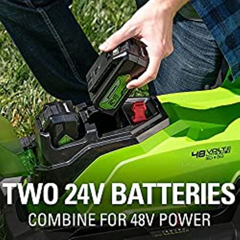 Greenworks 2 x 24V (48V) 17" Cordless Lawn Mower, (2) 4.0Ah USB Batteries (USB Hub) and Dual Port Rapid Charger Included