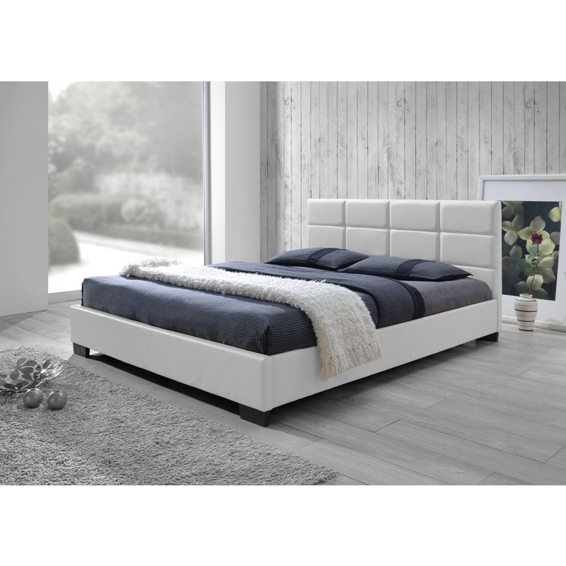 Baxton Studio Vivaldi Contemporary White Faux Leather Padded Platform Base Bed - Queen Size Bed-White