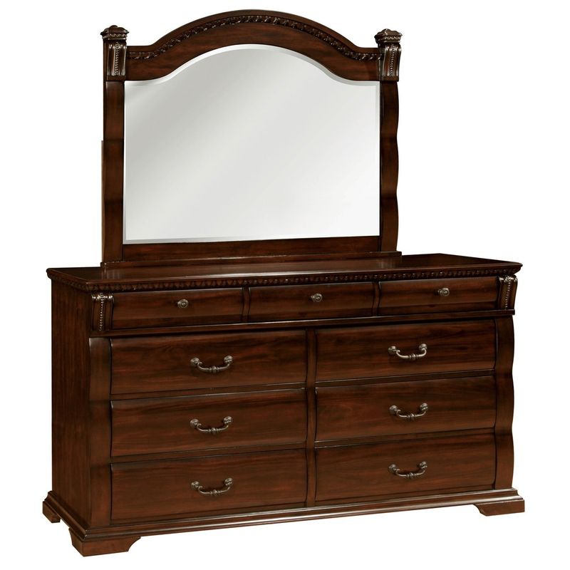 Furniture of America Tay Cherry 2-piece Dresser and Mirror Set - Cherry