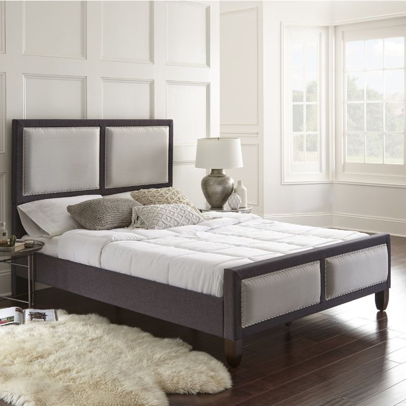 Sleep Sync Madison QN Platform Bed linen fabric upholstered Bed Frame set with two color choices - Grey