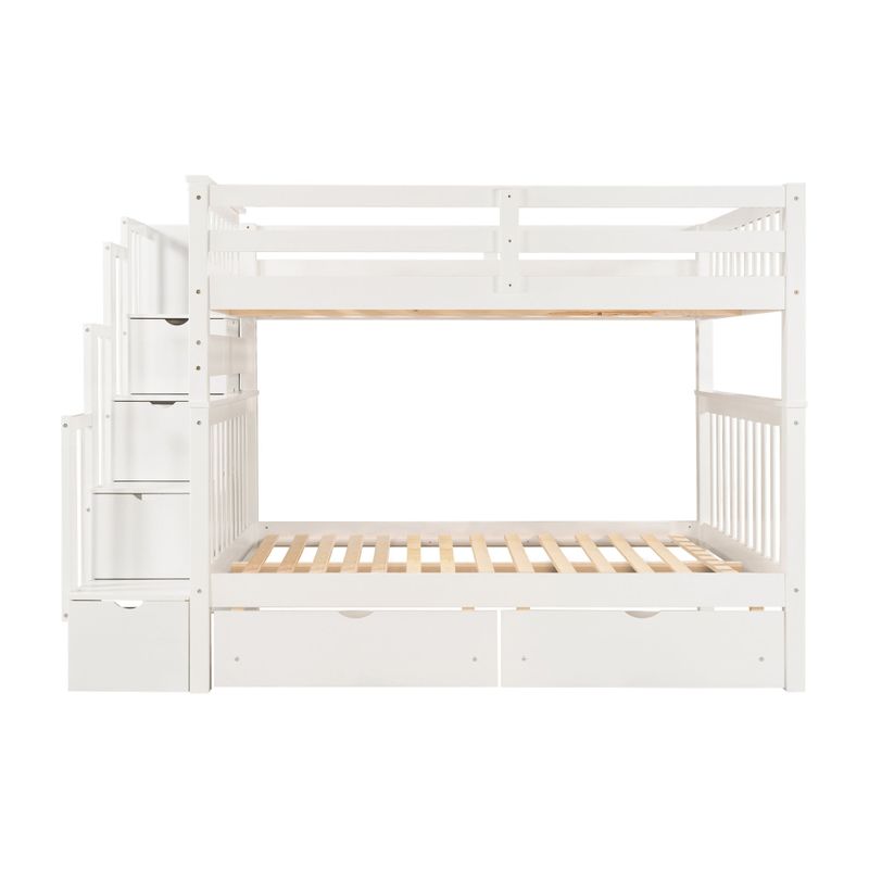 Full Over Full Bunk Bed with Shelves and 6 Storage Drawers - Grey