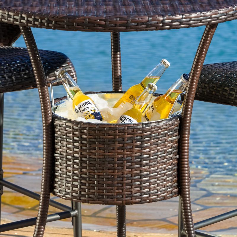 Oyster Bay Outdoor Wicker Round Bar Table (ONLY) with Ice Pail by Christopher Knight Home - Brown