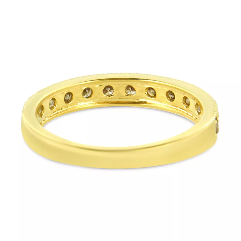 10K Yellow Gold Plated .925 Sterling Silver 1/2 Cttw Diamond 13 Stone Beaded Milgrain Band Ring (K-L Color, I1-I2 Clarity) - Choice of size