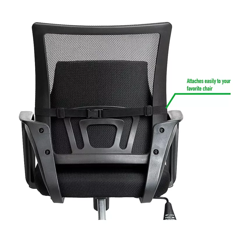 Mind Reader - Ergonomic Lower Back Cushion, Office Chair, Posture Corrector, Memory Foam, 15.5"L x 3.75"W x 14.25"H - Black