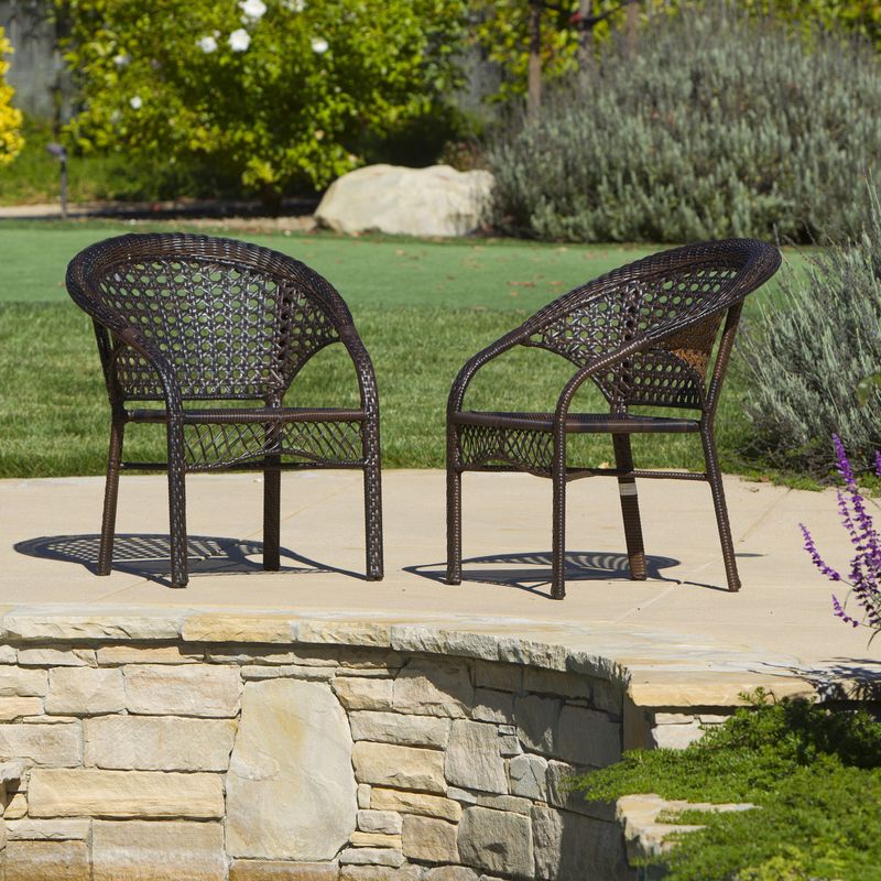 Hamburg Outdoor 3-Piece Wicker Stacking Chair Chat Set by Christopher Knight Home - Multibrown