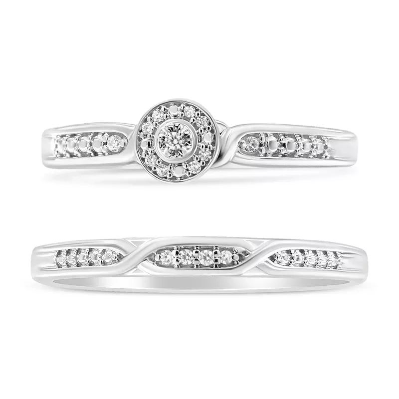 .925 Sterling Silver Diamond Accent Frame Twist Shank Bridal Set Ring and Band (I-J Color, I3 Clarity) - Size 8