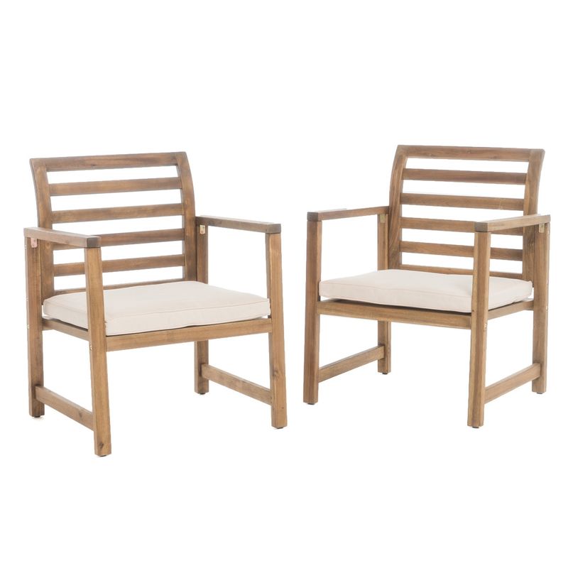 Emilano Outdoor Acacia Wood Club Chair with Cushions (Set of 2) by Christopher Knight Home - Natural