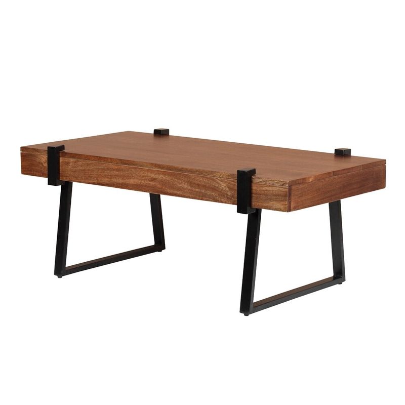 ExBrite Solid Wood Coffee Table Metal Legs with Total Side 4" - Wood