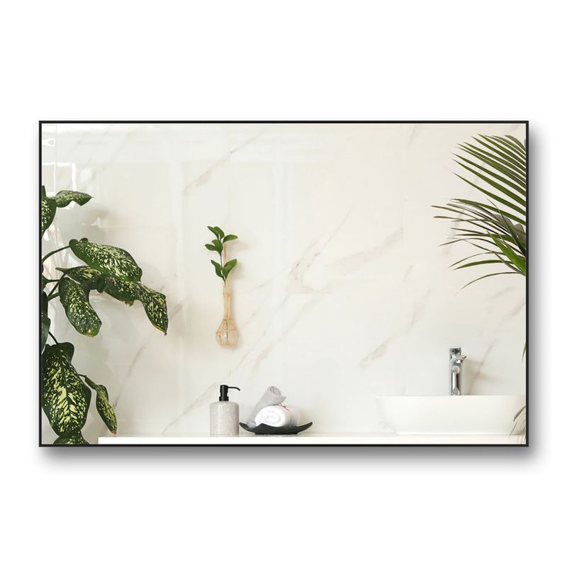 36x26 inches Modern Bathroom Mirror with Aluminum Frame Vertical or Horizontal Hanging. - Black - Black